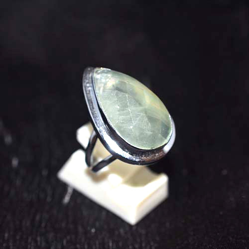 925 Sterling Silver Faceted Prasiolite Pear-Shaped Ring