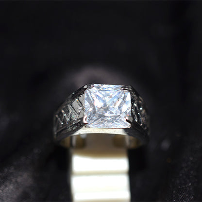 925 Sterling Silver Princess Cut Cubic Zirconia Geometric Pattern Ring