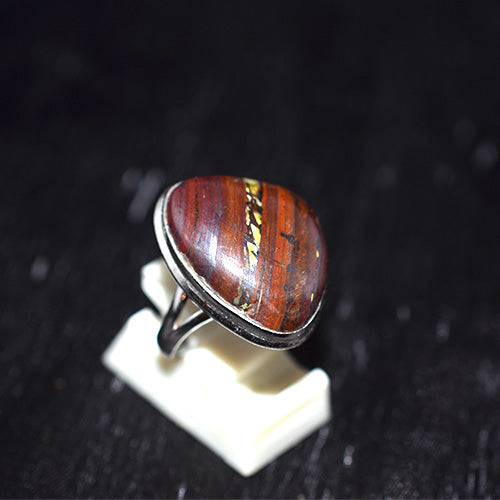 925 Sterling Silver Banded Tiger Iron Shield Ring