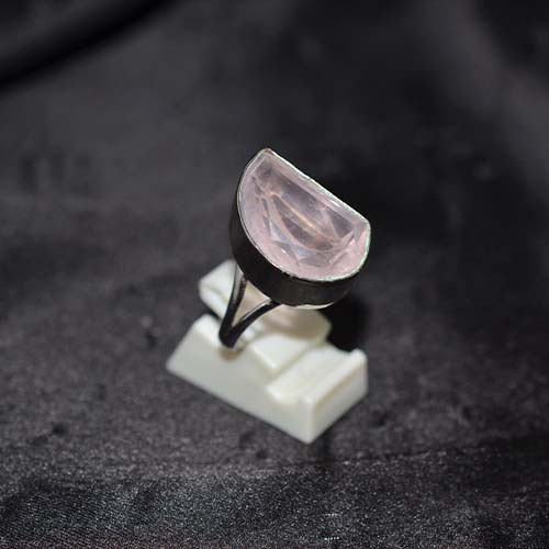 925 Sterling Silver Rose Quartz Half Dome Ring