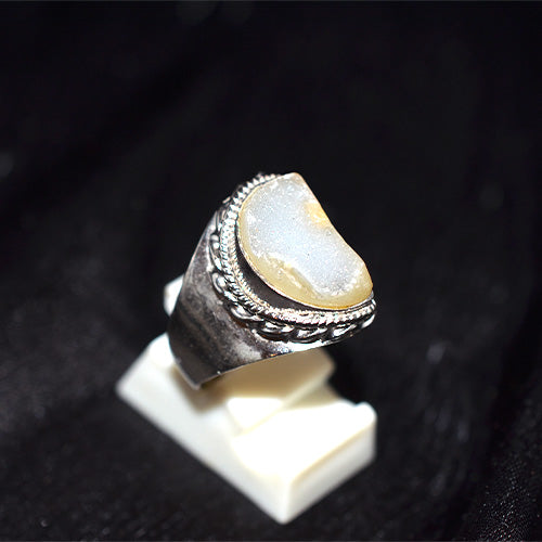 925 Sterling Silver Turkish Druzy Quartz Freeform Rope Ring