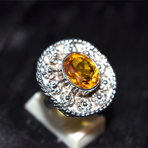 925 Sterling Silver Citrine Floral Turkish Ring