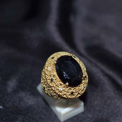 6 Carat Gold Plated Black Onyx Cocktail Ring