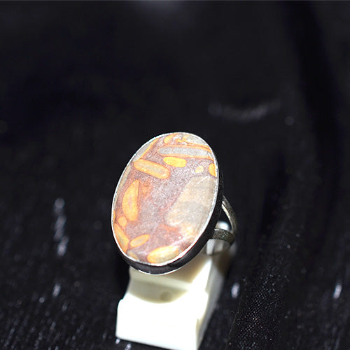 925 Sterling Silver Peanut Wood Jasper Split Shank Ring