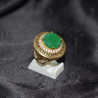 6 Carat Gold Plated Green Onyx Ornate Dome Ring