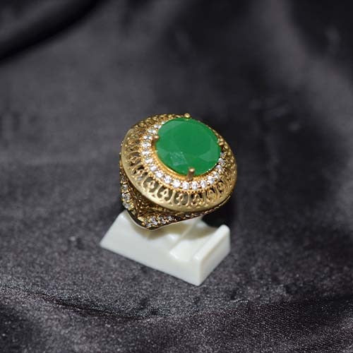 6 Carat Gold Plated Green Onyx Ornate Dome Ring