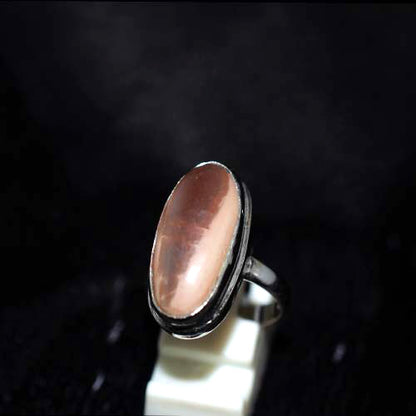 925 Sterling Silver Rose Quartz Cabochon Oval Ring