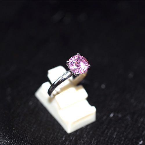 925 Sterling Silver Pink CZ Solitaire Ring