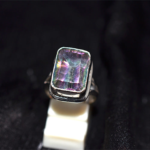 925 Sterling Silver Emerald Cut Mystic Topaz Ring