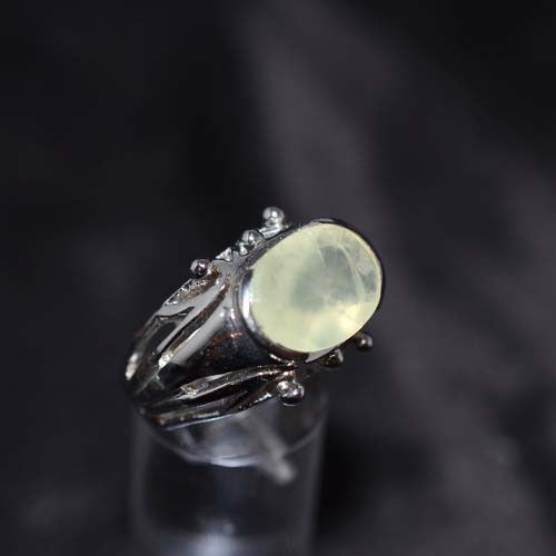 925 Sterling Silver Prehnite Ornate Filigree Ring