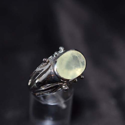 925 Sterling Silver Prehnite Ornate Filigree Ring
