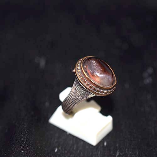 925 Sterling Silver Brown Onyx Etched Band Ring