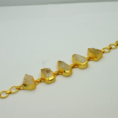6 Carat Gold Plated Raw Quartz Statement Bracelet
