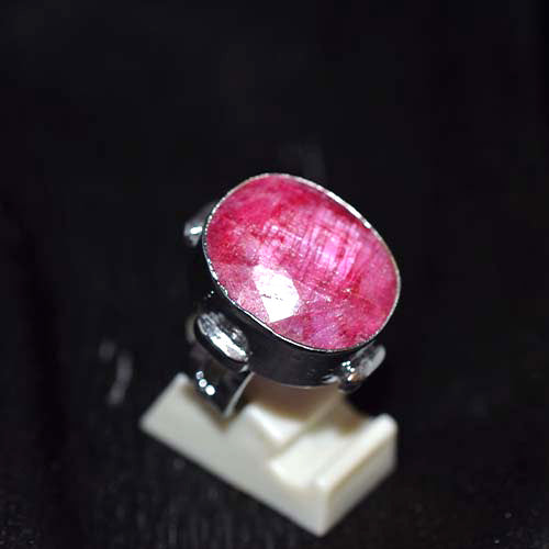 925 Sterling Silver Faceted Oval Ruby Ornate Setting Ring