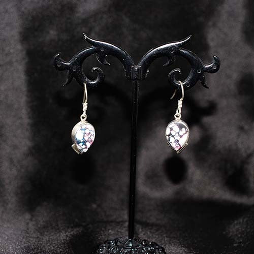 925 Sterling Silver Purple Matrix Teardrop Drop Earrings