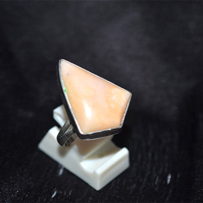 925 Sterling Silver Asymmetrical Peach Aventurine Ring