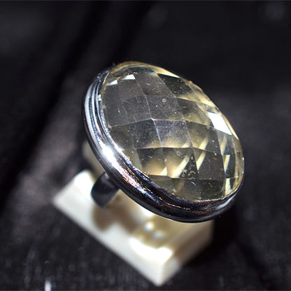 925 Sterling Silver Large Oval Faceted Lemon Quartz Ring
