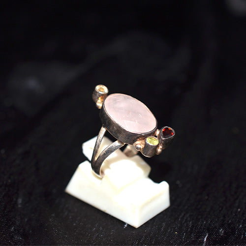925 Sterling Silver Multigemstone Rose Quartz Ring