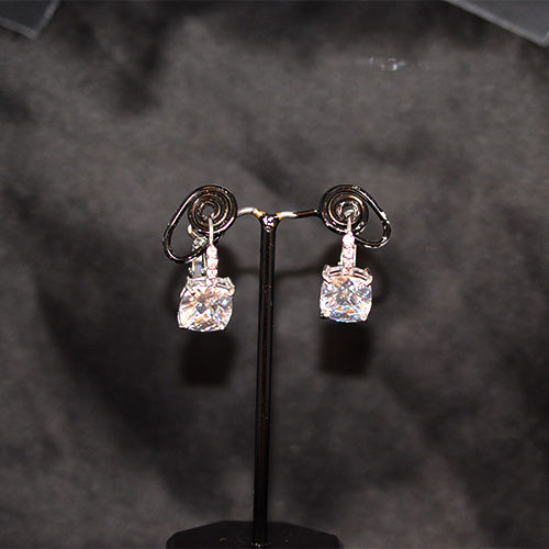 925 Sterling Silver Square CZ Drop Earrings