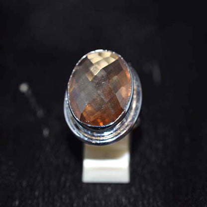 925 Sterling Silver Faceted Imperial Topaz Textured Bezel Ring