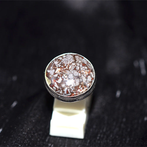 925 Sterling Silver Round Snowflake Pattern Jasper Ring