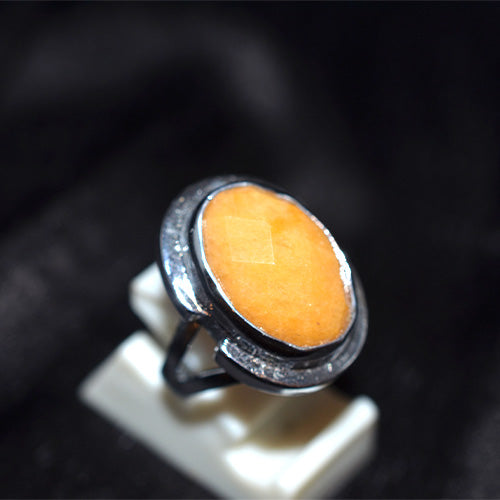 925 Sterling Silver Oval Yellow Jade Ring