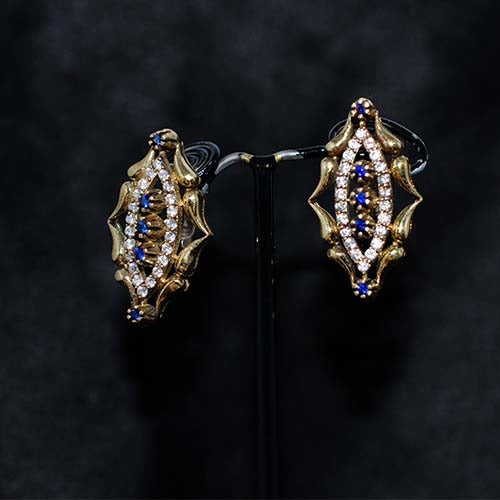 6 Carat Gold Plated Blue and White Marquise Stud Earrings