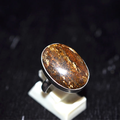 925 Sterling Silver Mottled Bronzite Oval Ring