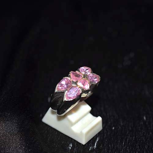 925 Sterling Silver Pink Gemstone Petal Pattern Ring