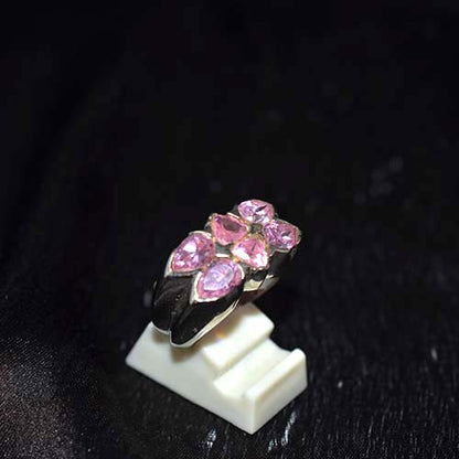 925 Sterling Silver Pink Gemstone Petal Pattern Ring