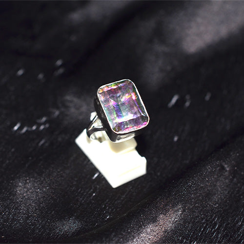925 Sterling Silver Turkish Mystic Topaz Rectangle Ring