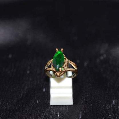 6 Carat Gold Plated Green Emerald Marquise Ring
