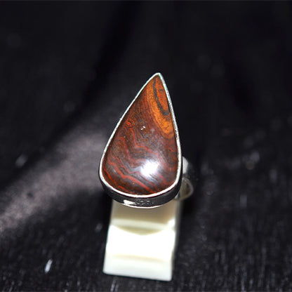 925 Sterling Silver Elongated Tiger Iron Teardrop Ring