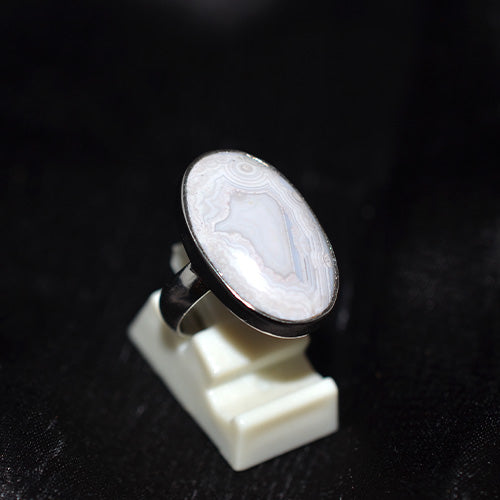 925 Sterling Silver Lace Agate Oval Ring