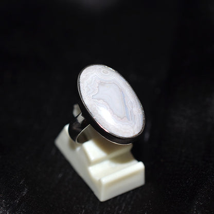 925 Sterling Silver Lace Agate Oval Ring