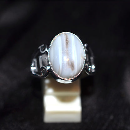 925 Sterling Silver Striped Agate Scrollwork Ring