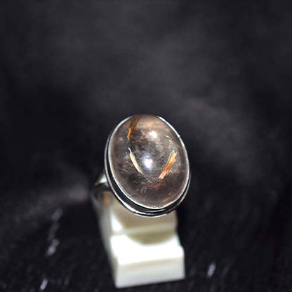 925 Sterling Silver Rutilated Quartz Oval Double Bezel Ring