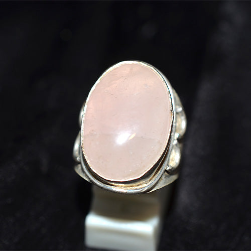 925 Sterling Silver Oval Rose Quartz Scrollwork Ring