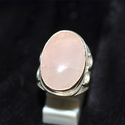 925 Sterling Silver Oval Rose Quartz Scrollwork Ring