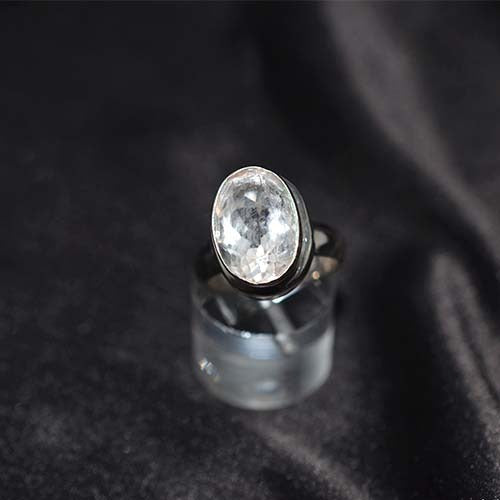 925 Sterling Silver White Topaz Bezel Oval Ring