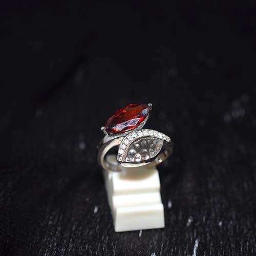 925 Sterling Silver Red and White Two Stone Bypass Ring