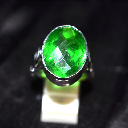 925 Sterling Silver Green Quartz Scroll Motif Ring
