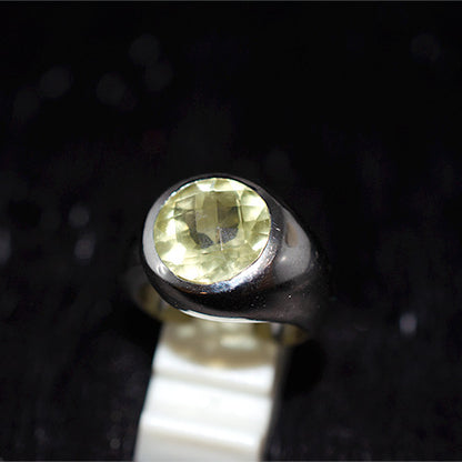 925 Sterling Silver Round Lemon Quartz Bezel Set Ring