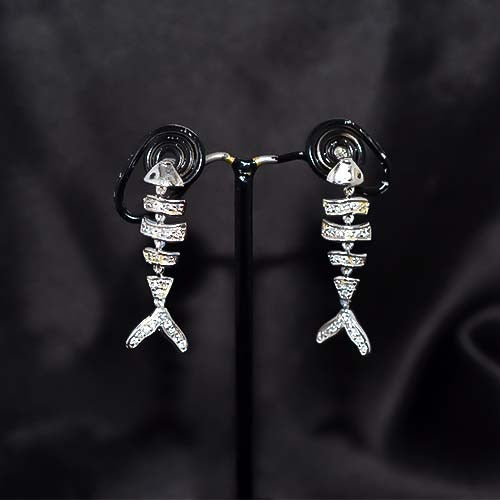 925 Sterling Silver White Crystal Fishbone Drop Earrings