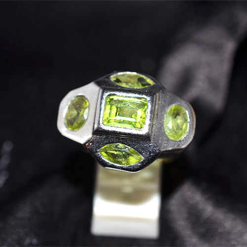 925 Sterling Silver Geometric Multi-Cut Peridot Ring