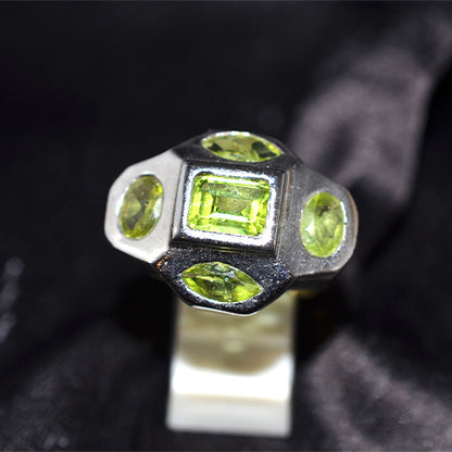 925 Sterling Silver Geometric Multi-Cut Peridot Ring