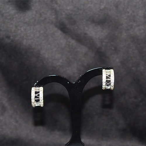 925 Sterling Silver Black Enamel Pavé Hoop Earrings