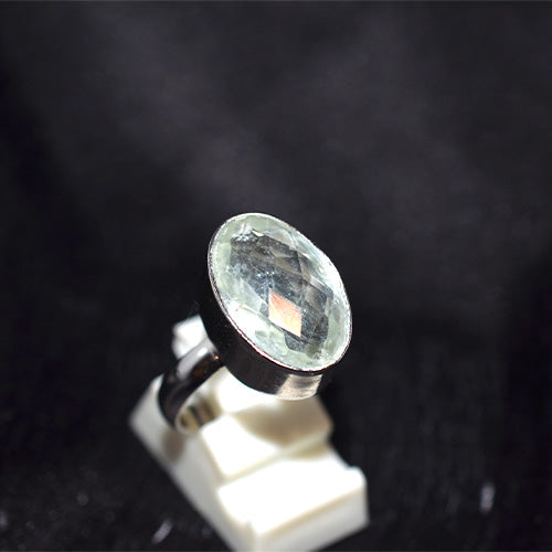 925 Sterling Silver Faceted Oval Prasiolite Ring