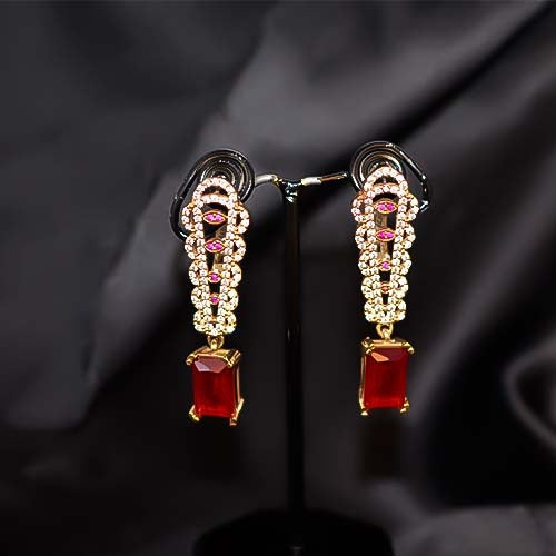 6 Carat Gold Plated Ruby Art Deco Drop Earrings