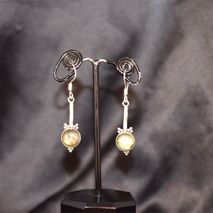 925 Sterling Silver Round Labradorite Drop Earrings
